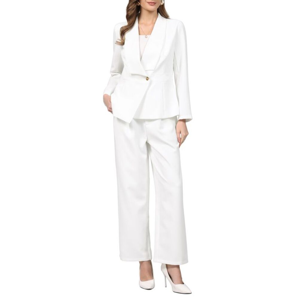 Women Pant Suits Dressy Work 2 Piece Blazers and Pants Suit White